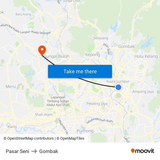 Pasar Seni to Gombak map