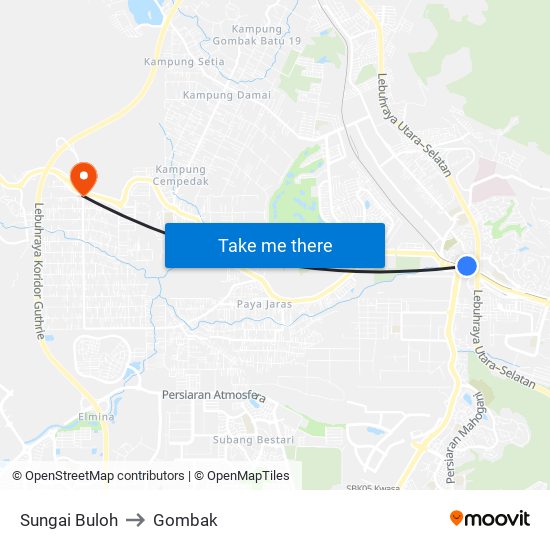 Sungai Buloh to Gombak map