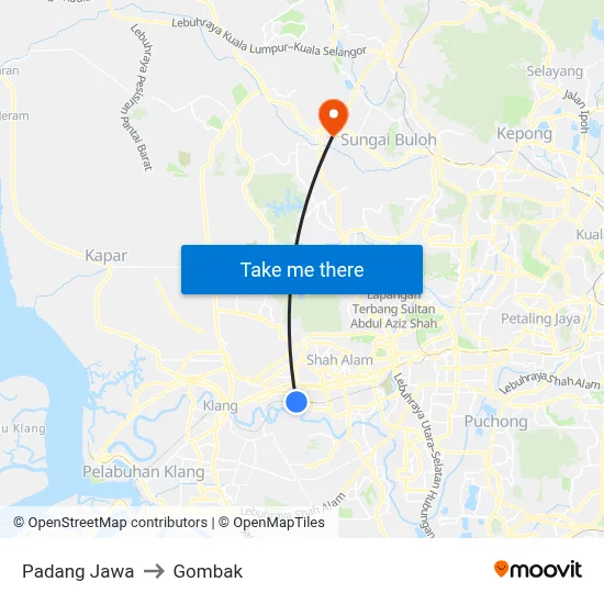 Padang Jawa to Gombak map