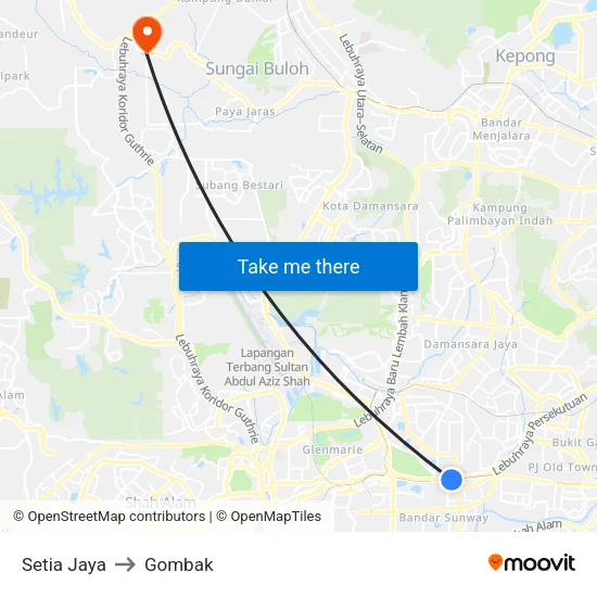 Setia Jaya to Gombak map