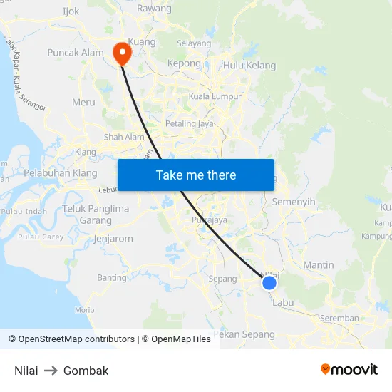 Nilai to Gombak map