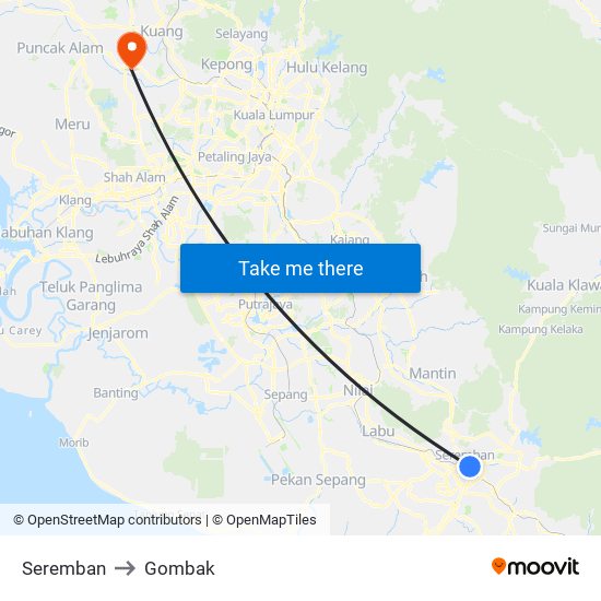 Seremban to Gombak map