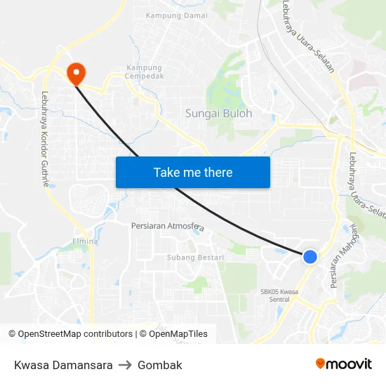 Kwasa Damansara to Gombak map