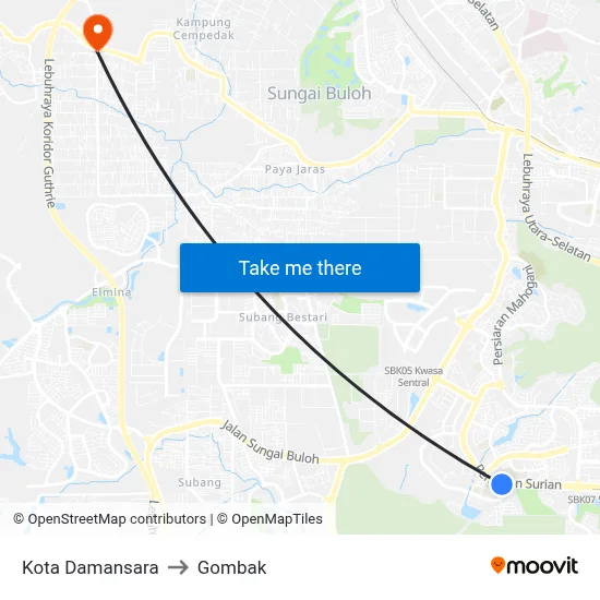 Kota Damansara to Gombak map