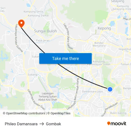 Phileo Damansara to Gombak map