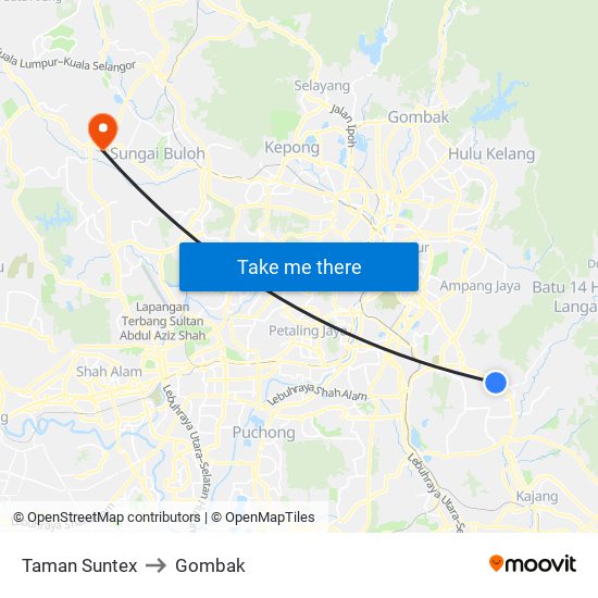 Taman Suntex to Gombak map