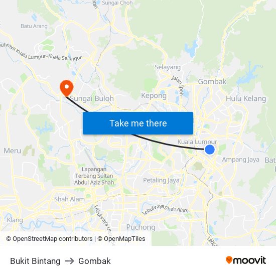 Bukit Bintang to Gombak map