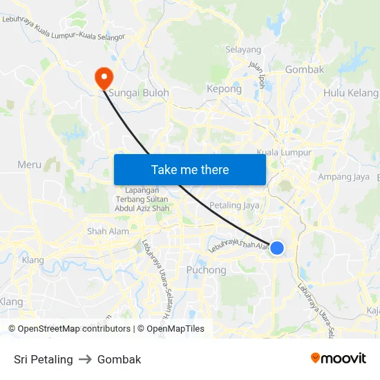 Sri Petaling to Gombak map