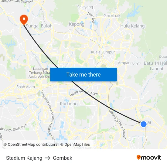 Stadium Kajang to Gombak map