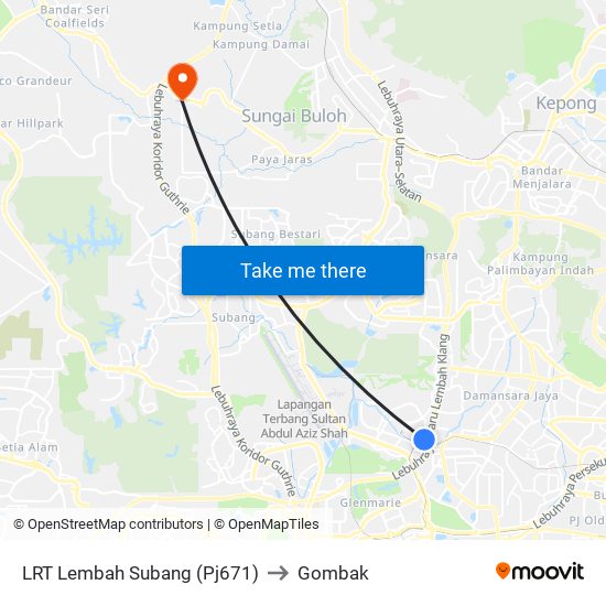 LRT Lembah Subang (Pj671) to Gombak map