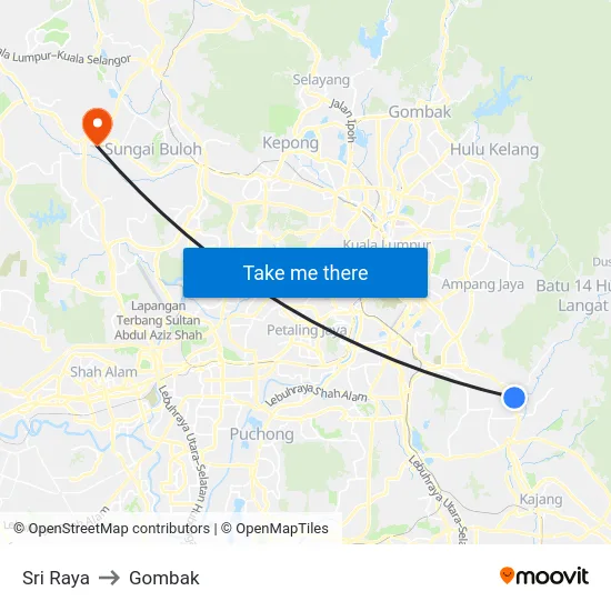 Sri Raya to Gombak map