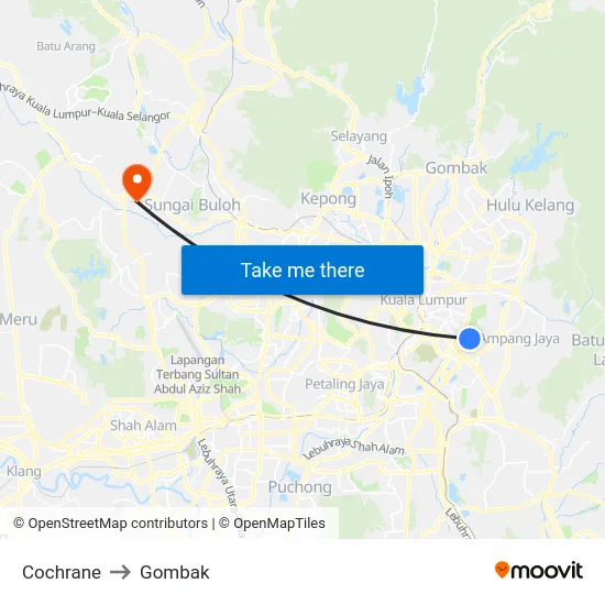 Cochrane to Gombak map