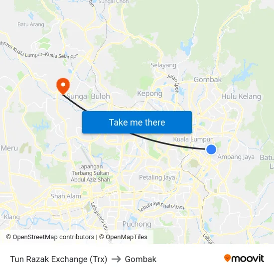 Tun Razak Exchange (Trx) to Gombak map