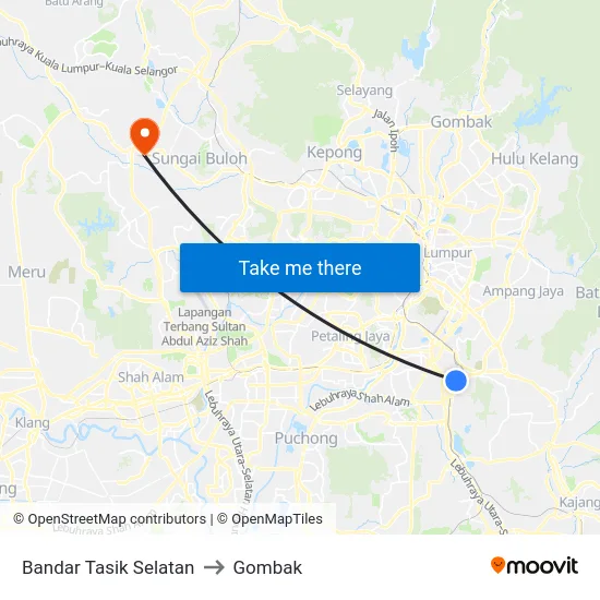 Bandar Tasik Selatan to Gombak map