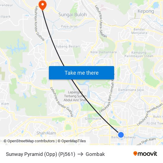 Sunway Pyramid (Opp) (Pj561) to Gombak map