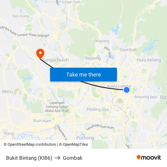 Bukit Bintang (Kl86) to Gombak map