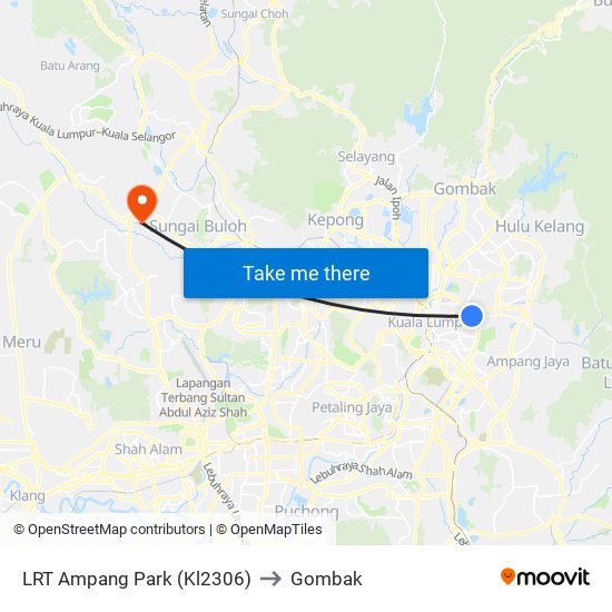 LRT Ampang Park (Kl2306) to Gombak map