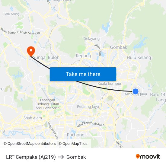 LRT Cempaka (Aj219) to Gombak map