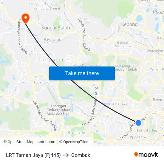 LRT Taman Jaya (Pj445) to Gombak map