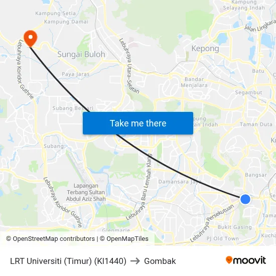 LRT Universiti (Timur) (Kl1440) to Gombak map