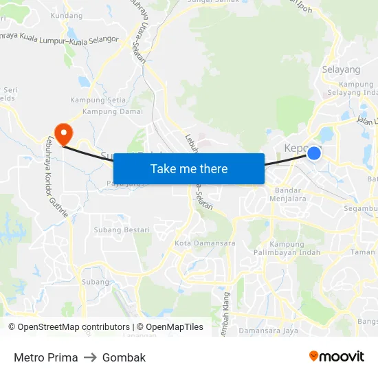 Metro Prima to Gombak map