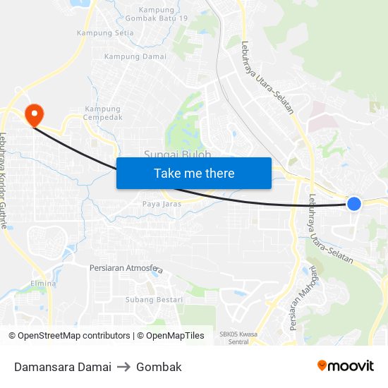 Damansara Damai to Gombak map