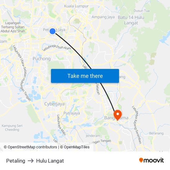 Petaling to Hulu Langat map