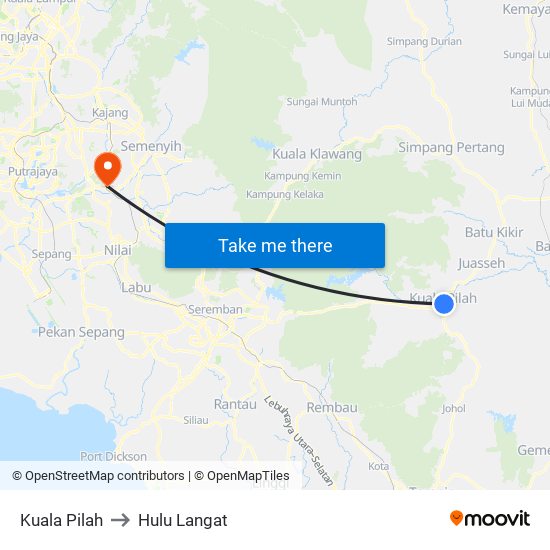 Kuala Pilah to Hulu Langat map