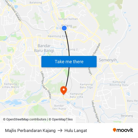 Majlis Perbandaran Kajang to Hulu Langat map