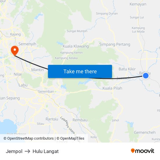 Jempol to Hulu Langat map