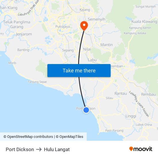 Port Dickson to Hulu Langat map