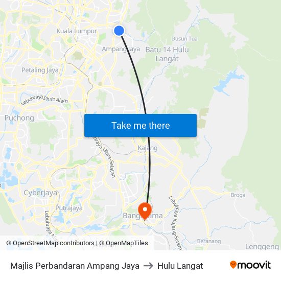 Majlis Perbandaran Ampang Jaya to Hulu Langat map