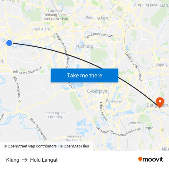 Klang to Hulu Langat map