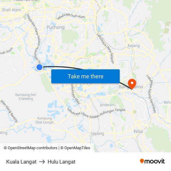 Kuala Langat to Hulu Langat map
