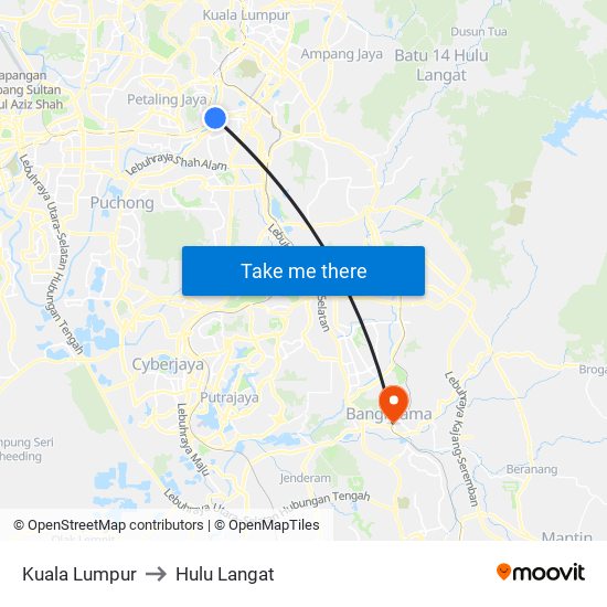 Kuala Lumpur to Hulu Langat map
