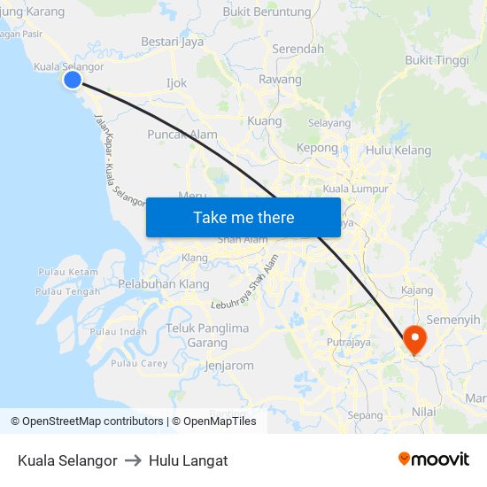 Kuala Selangor to Hulu Langat map