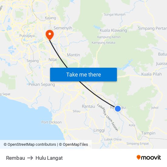 Rembau to Hulu Langat map