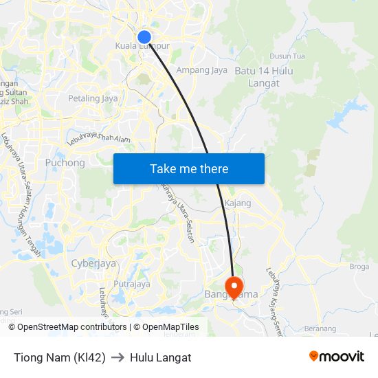 Tiong Nam (Kl42) to Hulu Langat map