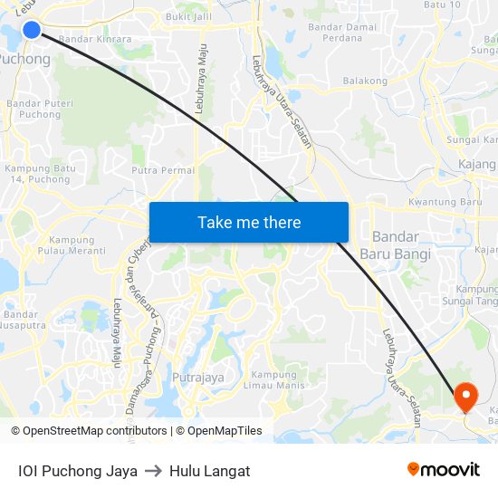 IOI Puchong Jaya to Hulu Langat map