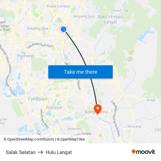 Salak Selatan to Hulu Langat map