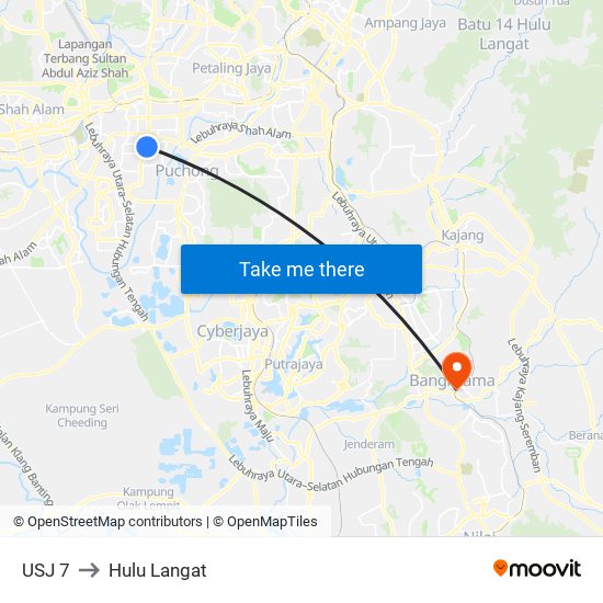 USJ 7 to Hulu Langat map