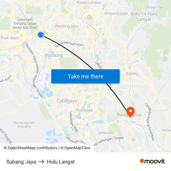 Subang Jaya to Hulu Langat map