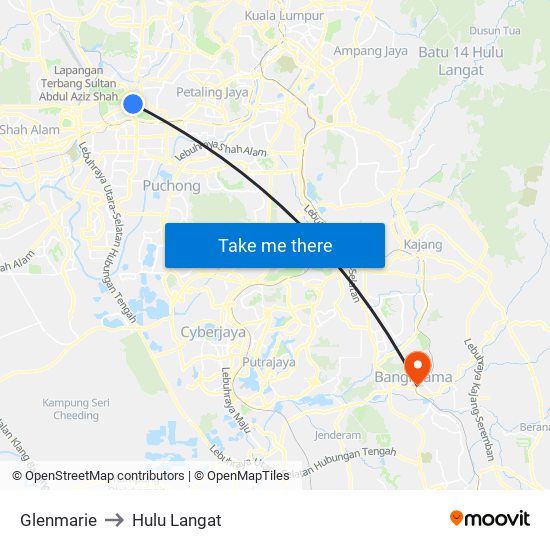 Glenmarie to Hulu Langat map