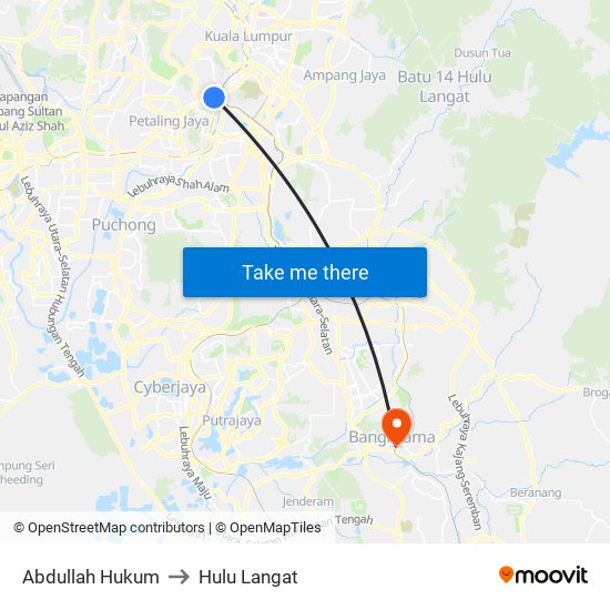 Abdullah Hukum to Hulu Langat map