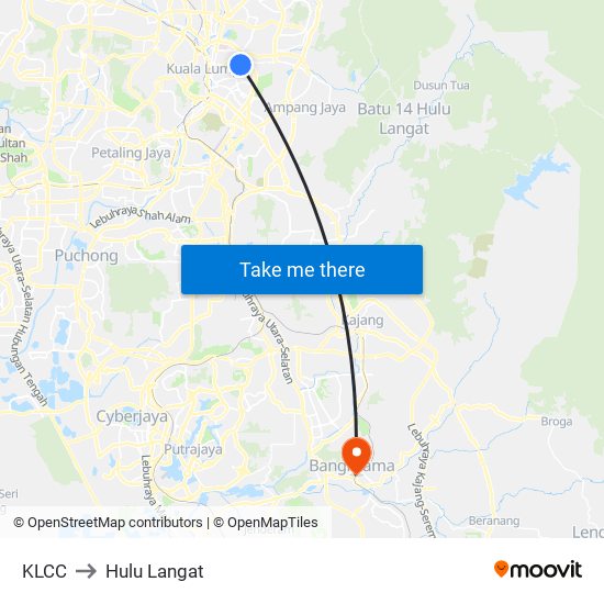 KLCC to Hulu Langat map