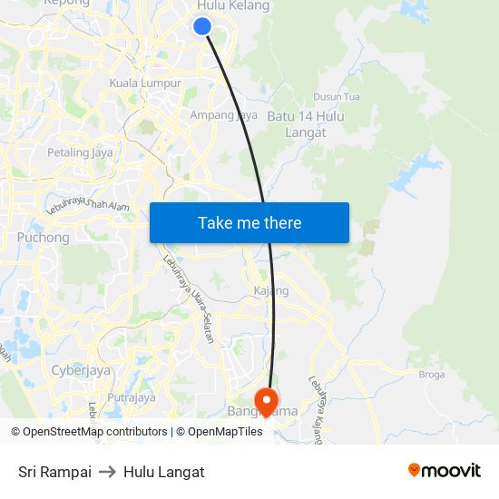 Sri Rampai to Hulu Langat map