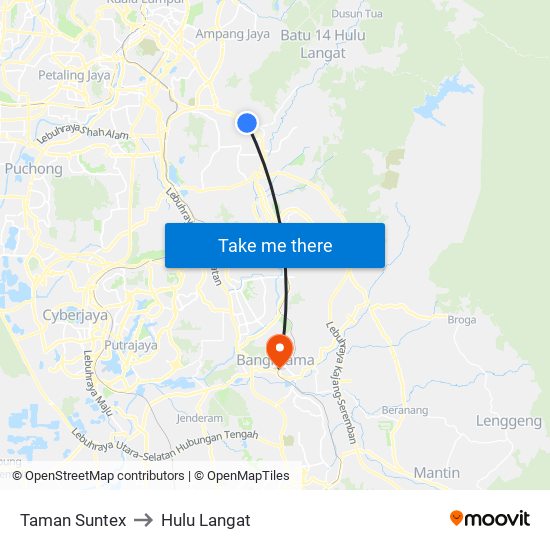 Taman Suntex to Hulu Langat map