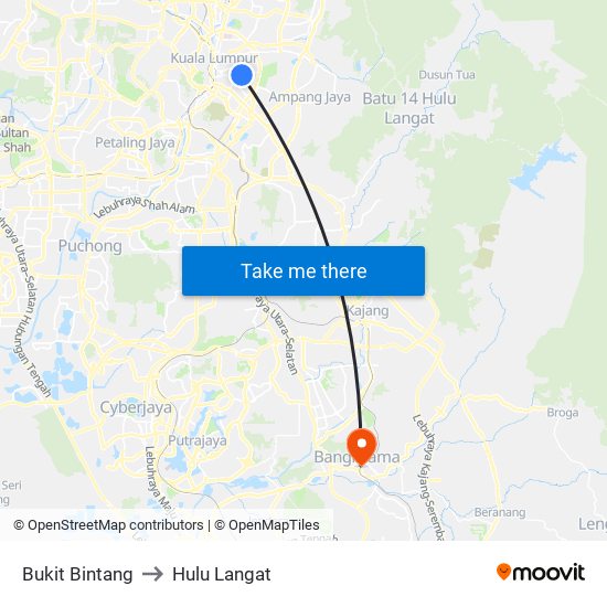 Bukit Bintang to Hulu Langat map