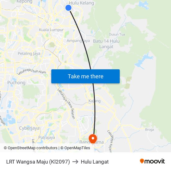 LRT Wangsa Maju (Kl2097) to Hulu Langat map