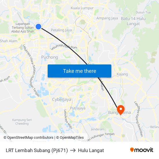 LRT Lembah Subang (Pj671) to Hulu Langat map